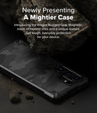 Galaxy S25 Ultra Case | Rugged Gear Magnetic - Black camo phone case with textured back resting near a large rock.