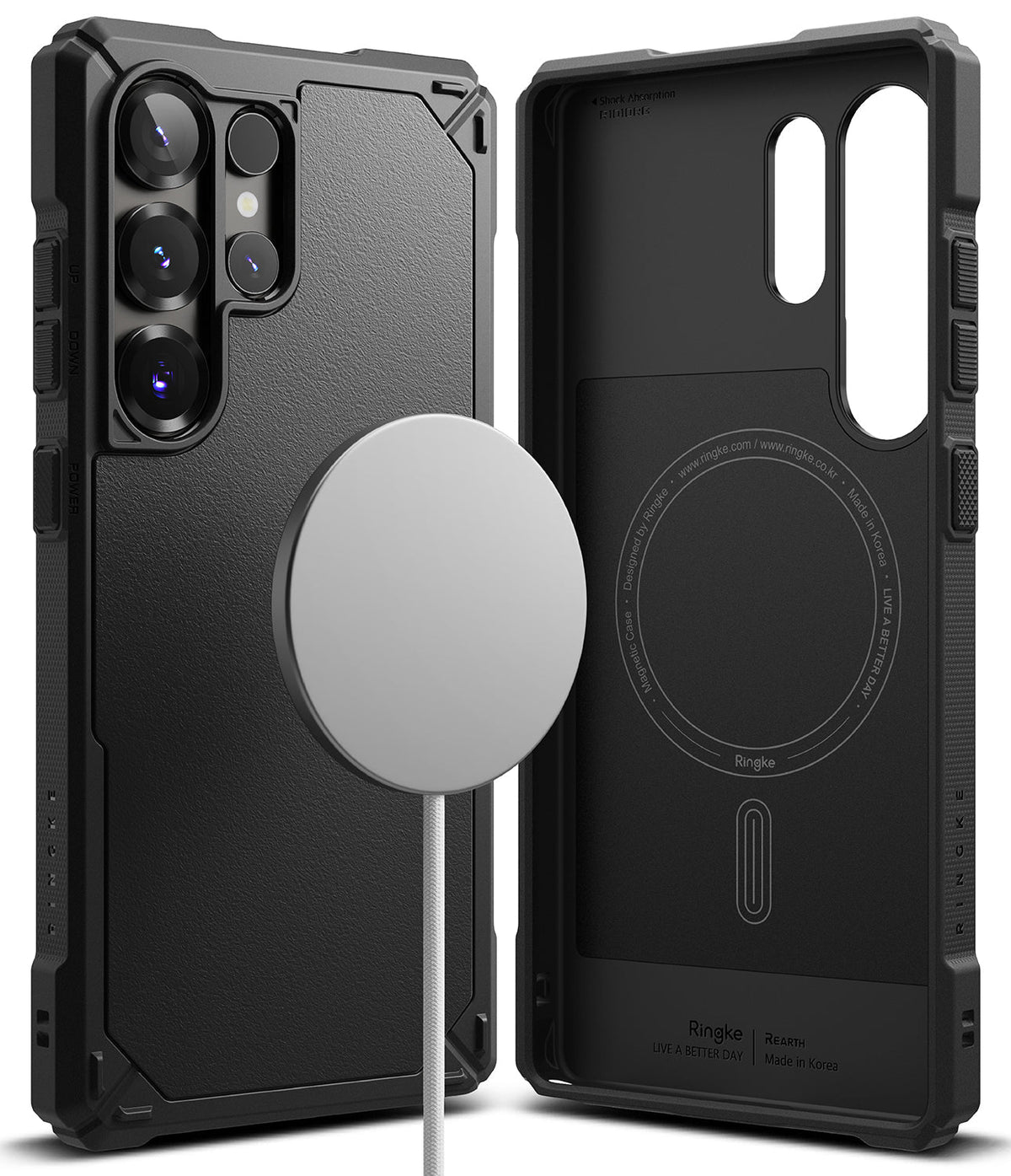 Galaxy S25 Ultra Case | Rugged Gear Magnetic - Black rugged protective phone case with magnetic ring and interior.