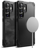 Galaxy S25 Ultra Case | Rugged Gear Magnetic - Two black rugged phone cases with magnetic charging disc attached.