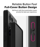 Galaxy S25 Ultra Case | Silicone Magnetic - Close-up of black phone case buttons with a highlighted red outline.