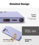 Galaxy S25 Ultra Case | Silicone Magnetic - Lavender case showing precise bottom cutouts, anti-stain coating, and charging.
