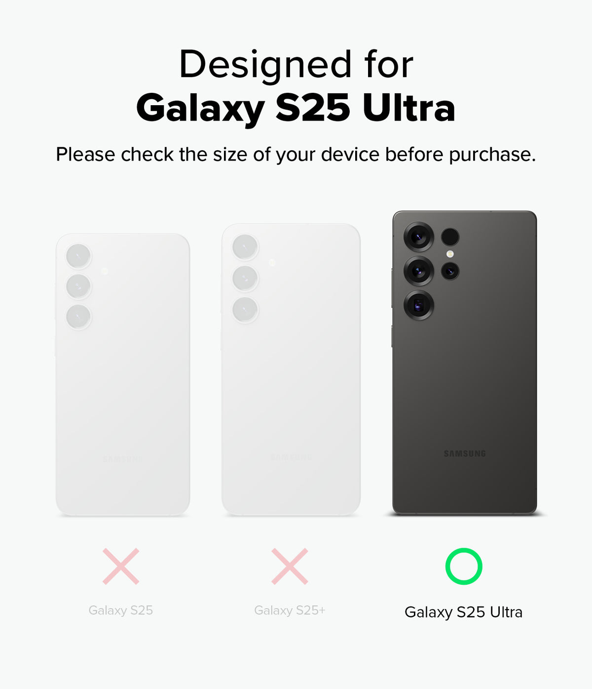 [Bundle] Galaxy S25 Ultra | Silicone Magnetic - Galaxy S25 Ultra | Silicone Magnetic - Comparison showing Galaxy S25, S25+, and S25 Ultra with a checkmark for the Ultra.