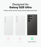 Galaxy S25 Ultra Case | Silicone Magnetic - Size comparison showing Galaxy S25, S25+, and S25 Ultra with a green checkmark.