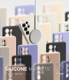 [Bundle] Galaxy S25 Ultra | Silicone Magnetic - A beige magnetic phone case suspended among various colored cases.