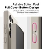 Galaxy S25 Ultra Case | Silicone Magnetic - Close-up of beige phone case buttons with a highlighted tactile design.