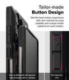 Galaxy S25 Ultra Case | UX Magnetic - Close-up of phone case buttons with tactile patterns and slim aperture lines.
