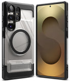 Galaxy S25 Ultra Case | UX Magnetic - Clear phone case with black magnetic ring and stand on a Galaxy S25 Ultra.