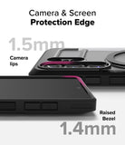 Galaxy S25 Ultra Case | UX Magnetic - Close-up showing 1.5mm camera lips and 1.4mm raised screen bezel for protection.