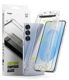 Galaxy S25 Screen Protector | Easy Slide Tempered Glass - Galaxy S25 Screen Protector - Ringke Easy Slide tempered glass installation kit with smartphone and retail packaging.