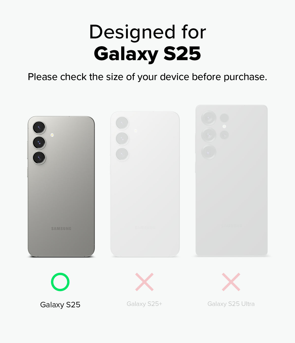 [Bundle] Galaxy S25 | Onyx Magnetic - Comparison showing Galaxy S25 is compatible, while S25+ and S25 Ultra are not.