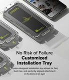 Galaxy S25 Screen Protector | Easy Slide Privacy Tempered Glass - Galaxy S25 Screen Protector - A clear plastic installation tray for a smartphone screen protector on a white surface.