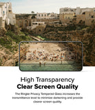 Galaxy S25 Screen Protector | Easy Slide Privacy Tempered Glass - Galaxy S25 Screen Protector - Smartphone displaying a clear beach scene through a high-transparency privacy glass screen.