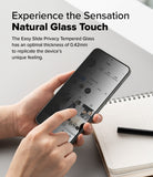 Galaxy S25 Screen Protector | Easy Slide Privacy Tempered Glass - Galaxy S25 Screen Protector - Hand holding a smartphone with privacy glass, showing a social media profile on the screen.