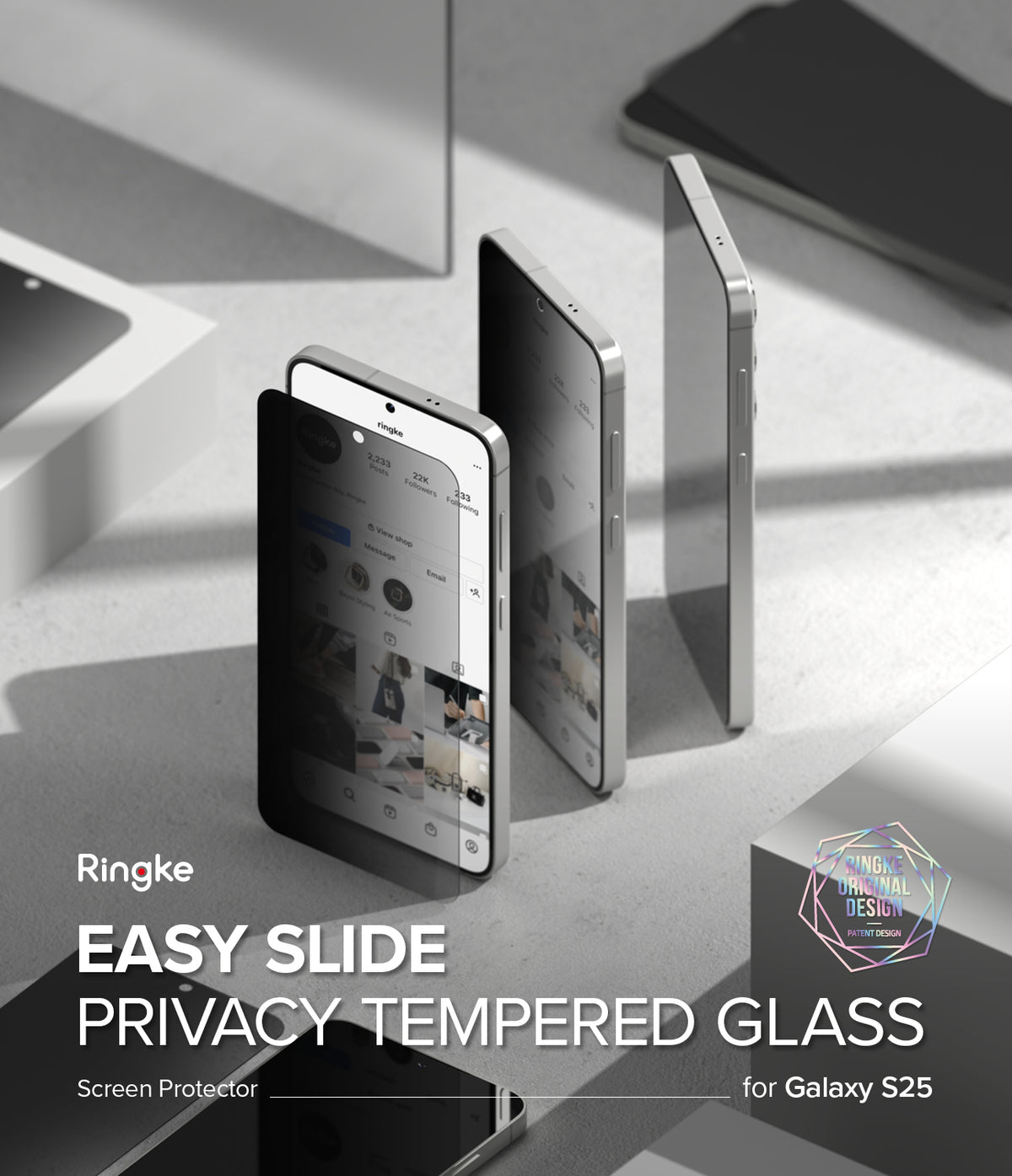 [Bundle] Galaxy S25 | Silicone Magnetic - Bundle Galaxy S25 | Silicone Magnetic - Three Galaxy S25 phones with privacy screen protectors on a gray surface.