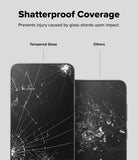 Galaxy S25 Screen Protector | Easy Slide Tempered Glass - Galaxy S25 Screen Protector - Comparison showing tempered glass with fine cracks versus others with loose glass shards.