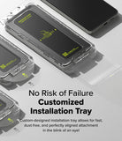 Galaxy S25 Screen Protector | Easy Slide Tempered Glass - Galaxy S25 Screen Protector - Installation tray with tempered glass for Galaxy S25, showing pull-tab alignment process.