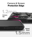 Galaxy S25 Case | Fusion-X - Close-up of phone case showing 1.2mm camera lips and 1.5mm raised screen bezel for protection.