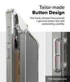 Galaxy S25 Case | Fusion Card - Close-up of a clear phone case showing the notched, tactile button design and fine aperture lines.