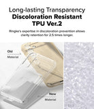 Galaxy S25 Case | Fusion Card - Comparison of yellowed old TPU material versus clear new TPU material for phone cases.