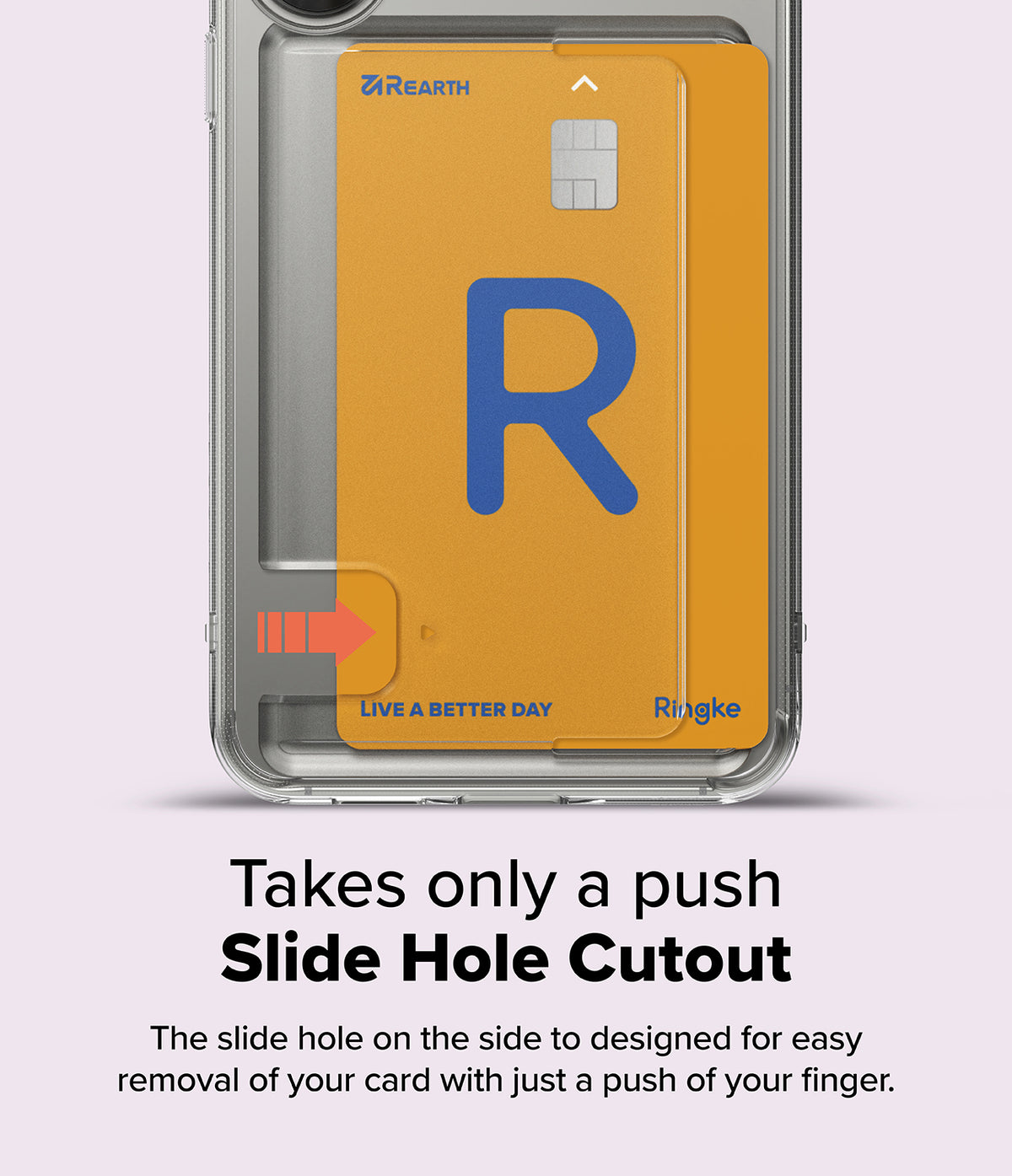 Galaxy S25 Case | Fusion Card - Clear phone case with a yellow card slot and a side cutout for easy card removal.