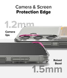 Galaxy S25 Case | Fusion Card - Clear phone case showing 1.2mm camera lips and 1.5mm raised screen bezels for protection.