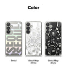 Galaxy S25 Case | Fusion Design - Three Galaxy S25 cases featuring Seoul-themed designs in iridescent, white, and black.
