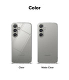 Galaxy S25 Case | Fusion Matte - Two Galaxy S25 phones side-by-side, one with a glossy clear case and one with a matte clear case.