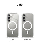 Galaxy S25 Case | Fusion Magnetic - Two clear magnetic phone cases side-by-side labeled Clear and Matte Clear.