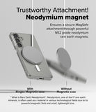 Galaxy S25 Case | Fusion Magnetic - A clear phone case with a magnetic disc attached, contrasting with a falling disc.