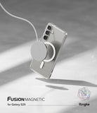 [Bundle] Galaxy S25 | Fusion Magnetic - Clear Galaxy S25 case with a magnetic ring charging on a white surface.