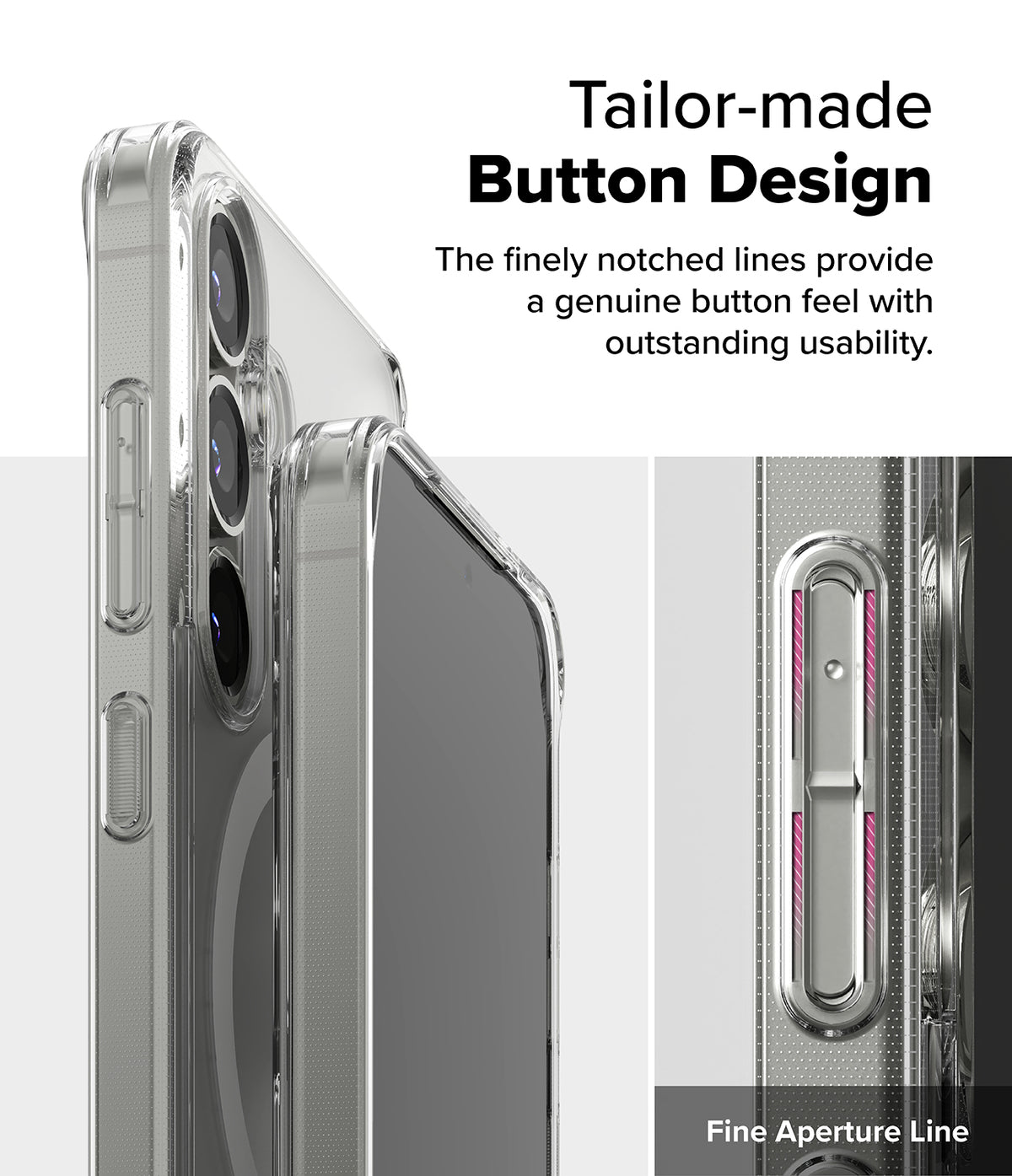 Galaxy S25 Case | Fusion Magnetic Matte - Close-up of phone case buttons with notched lines for tactile feedback.