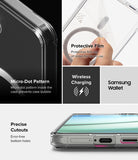 Galaxy S25 Case | Fusion Magnetic Matte - Features showing protective film, micro-dot pattern, wireless charging, and precise cutouts.