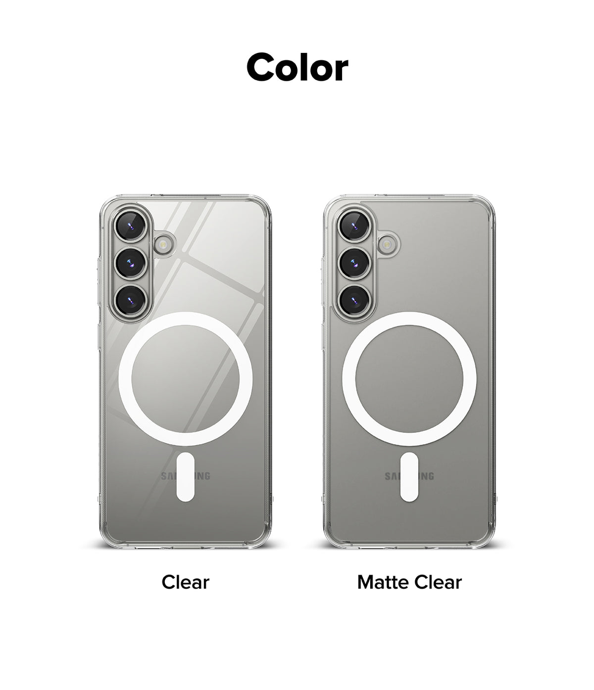 Galaxy S25 Case | Fusion Magnetic Matte - Two Samsung Galaxy S25 phones with magnetic clear and matte clear cases.