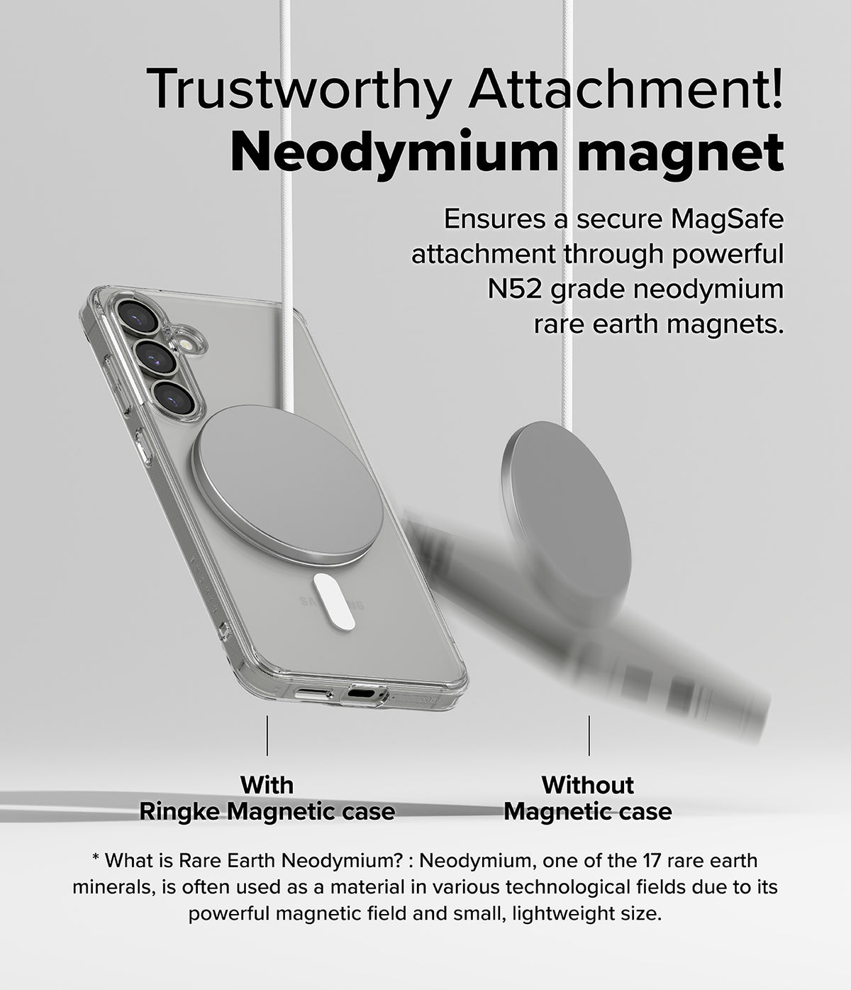 [Bundle] Galaxy S25 | Fusion Magnetic - Comparison showing a magnetic accessory attaching securely to a phone case versus falling off.