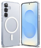 Galaxy S25 Case | Fusion Magnetic Matte - Clear matte phone case with white magnetic ring on back and front screen view.