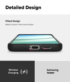 Galaxy S25 Case | Onyx Magnetic - Bottom view of a black phone case showing precise cutouts for the charging port and speaker.