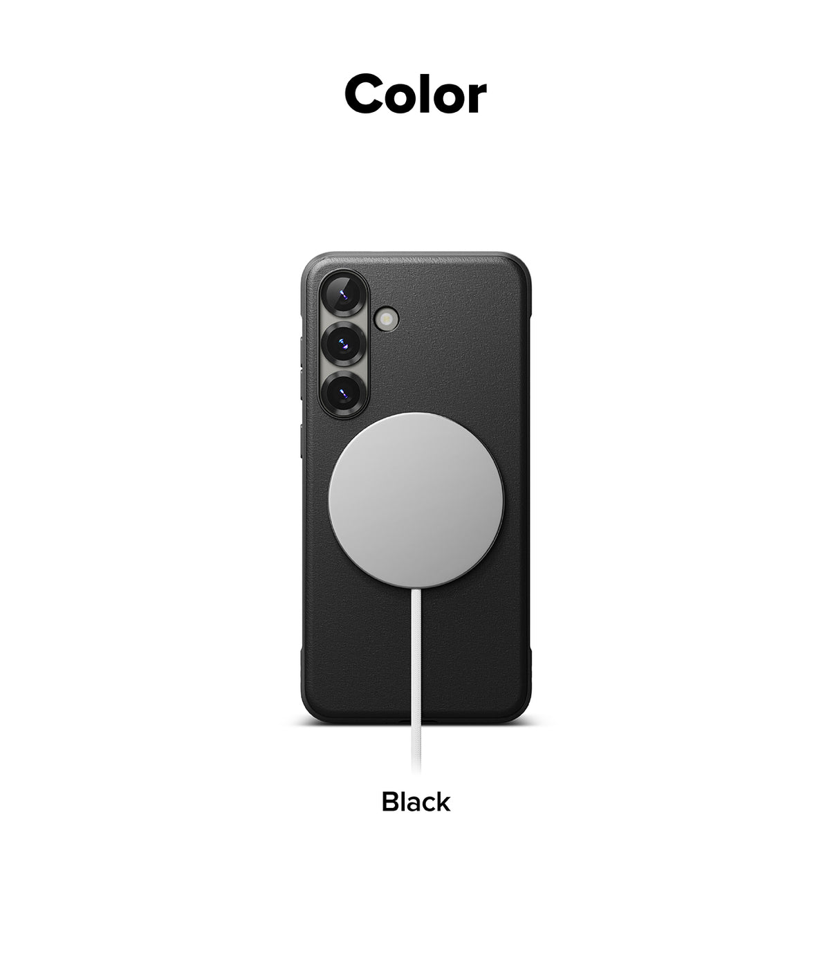Galaxy S25 Case | Onyx Magnetic - Black Galaxy S25 phone case with a magnetic charging puck attached to the back.