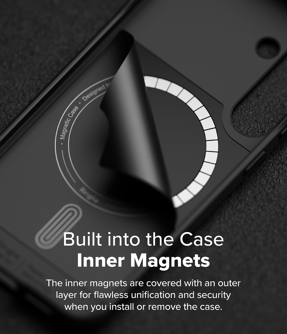 [Bundle] Galaxy S25 | Onyx Magnetic - A black phone case with a magnetic ring being peeled back to reveal internal magnets.