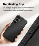 Galaxy S25 Case | Onyx Magnetic - Hand holding a black textured phone case with a close-up of the side grip pattern.
