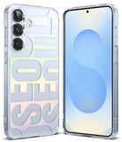 Galaxy S25 Plus Case | Fusion Design - Clear phone case with a pastel gradient "SEOUL" graphic on the back and front screen view.