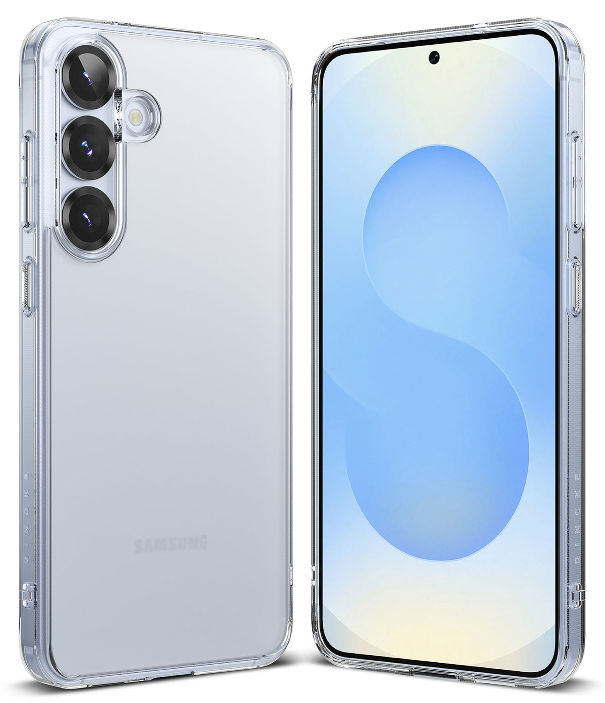Galaxy S25 Case | Fusion Matte - Front and back views of a Samsung Galaxy S25 in a clear, matte protective phone case.