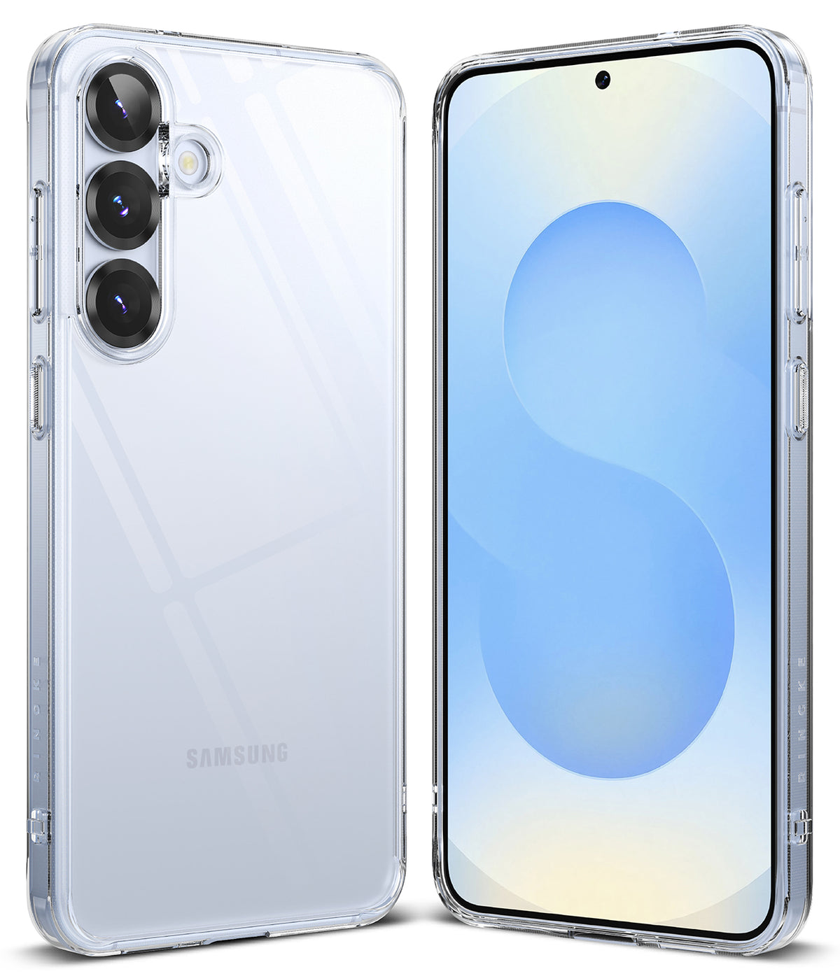 Galaxy S25 Case | Fusion - Clear protective case on a Galaxy S25 shown from both front and back angles.