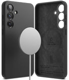 Galaxy S25 Case | Silicone Magnetic - Black silicone phone case with magnetic charger and interior branding details.