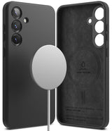 Galaxy S25 Case | Silicone Magnetic - Black silicone phone case with magnetic charger and interior branding details.