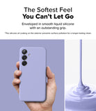 [Bundle] Galaxy S25 | Silicone Magnetic - Hand holding a lavender silicone phone case next to liquid silicone pouring.