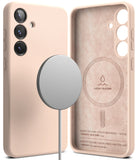Galaxy S25 Case | Silicone Magnetic - Light pink magnetic silicone phone case shown from back and interior views.