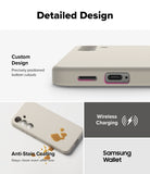 Galaxy S25 Case | Silicone Magnetic - Close-up of precise cutouts, anti-stain coating, and wireless charging compatibility.