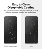 Galaxy S25 Plus Screen Protector | Easy Slide Privacy Tempered Glass - Galaxy S25 Plus Screen Protector - Comparison showing clean oleophobic glass versus a smudged screen with fingerprints.