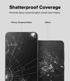 Galaxy S25 Plus Screen Protector | Easy Slide Privacy Tempered Glass - Galaxy S25 Plus Screen Protector - Comparison showing shattered privacy glass held together versus loose shards.
