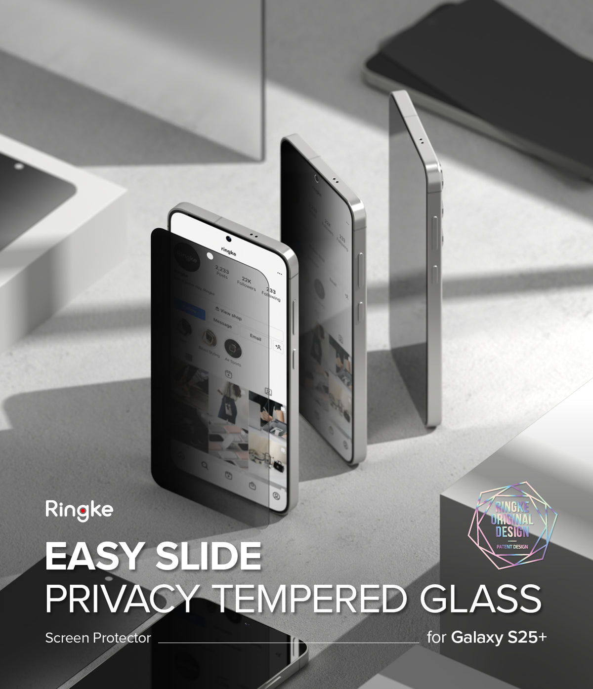 [Bundle] Galaxy S25 Plus | Onyx Magnetic - Galaxy S25+ phones with a privacy screen protector being applied.